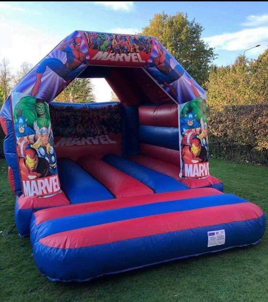Marvel Hero Headquarters inflatable castle at an outdoor event